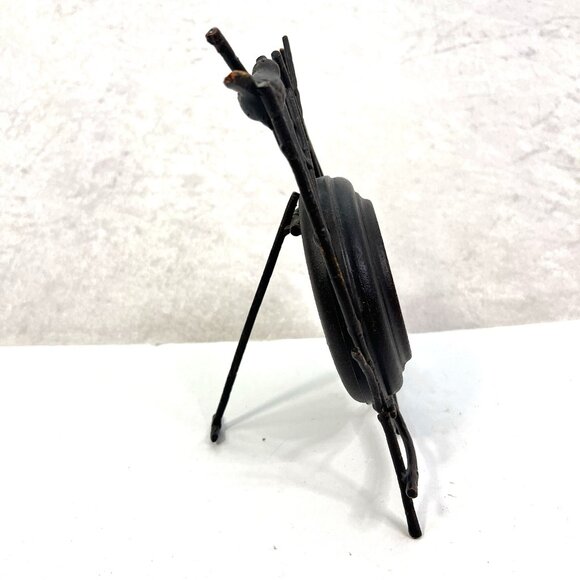 TABLE CLOCK Brown Rustic Cast Iron Vines with Birds Distressed Tested Works - Picture 3 of 7